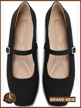 Foldable Mary Jane Ballet Flat Square Toe Knit Shoe Casual Office